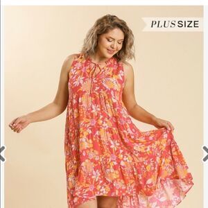 Umgee Plus Size Floral Print Sleeveless Tie Front Midi Dress NWT